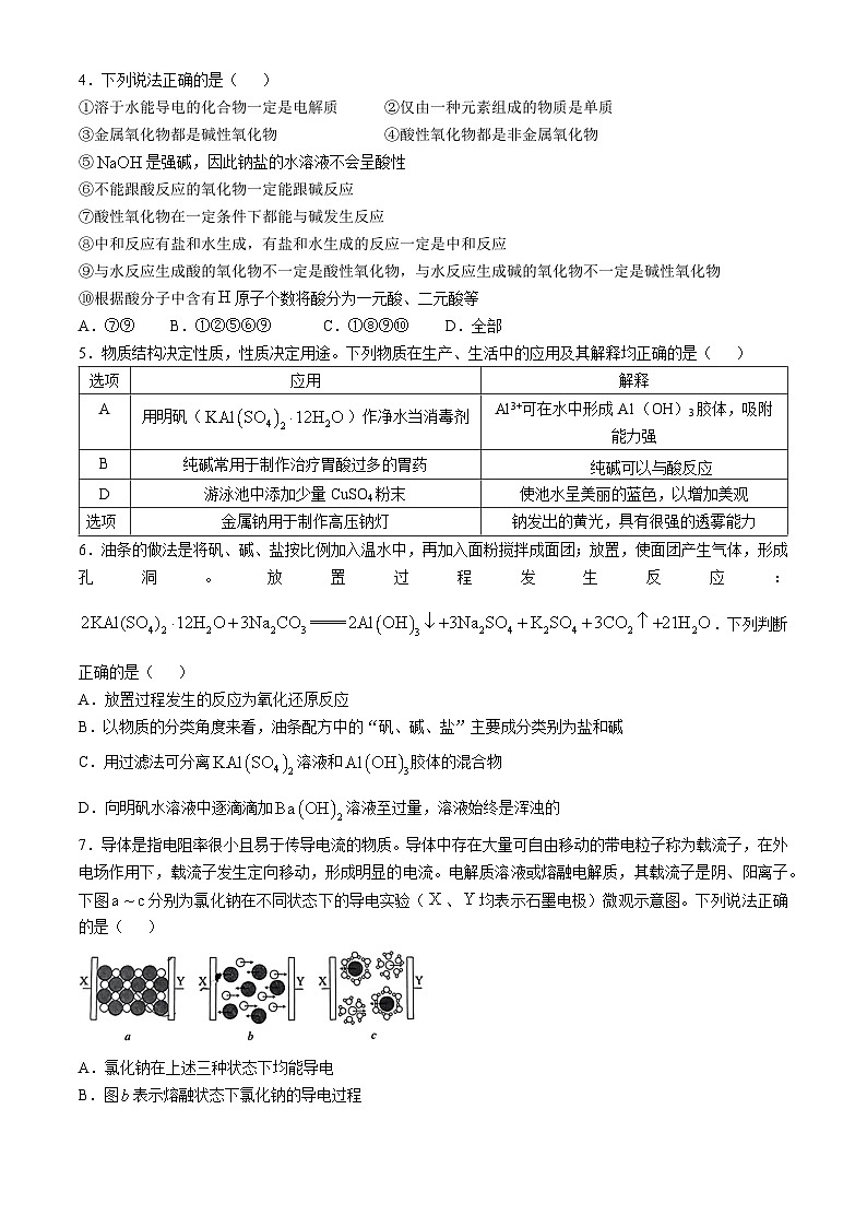 湖北省鄂东南省级示范高中2024-2025学年高一上学期起点考试化学试题（含答案）第2页