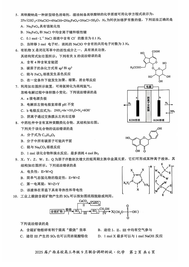2025届广西名校联盟高三9月联合调研-化学试题（含答案）第2页