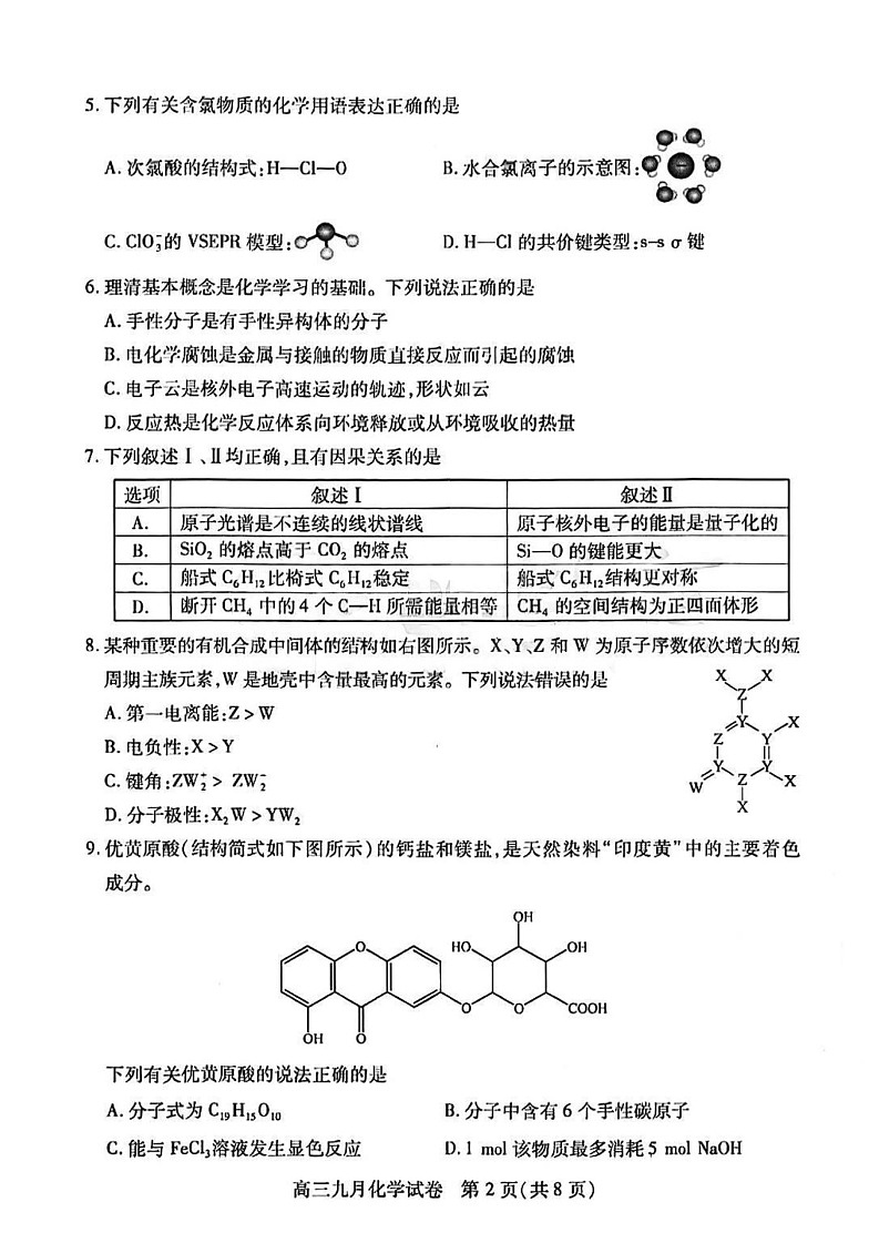 2025届湖北省武汉市高三九月调研考-化学试题（含答案）第2页