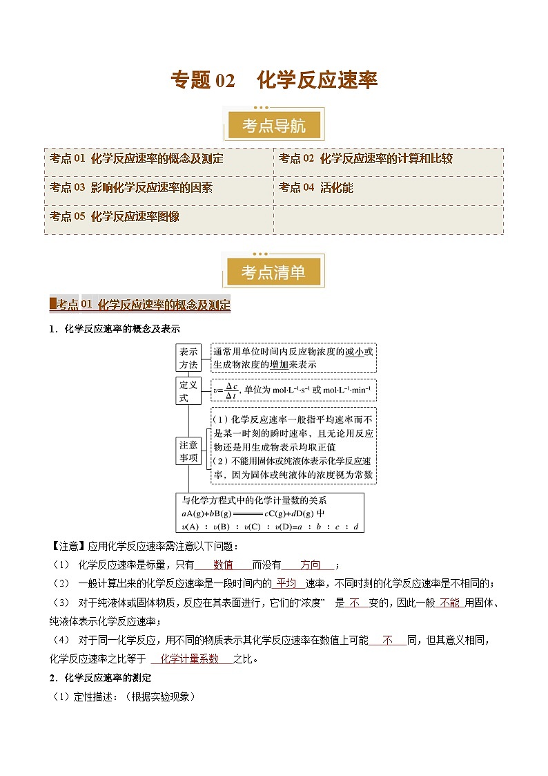 专题02 化学反应速率（考点清单）（讲+练）（解析版）第1页