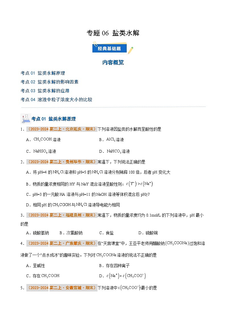 专题06 盐类水解（原卷版）第1页