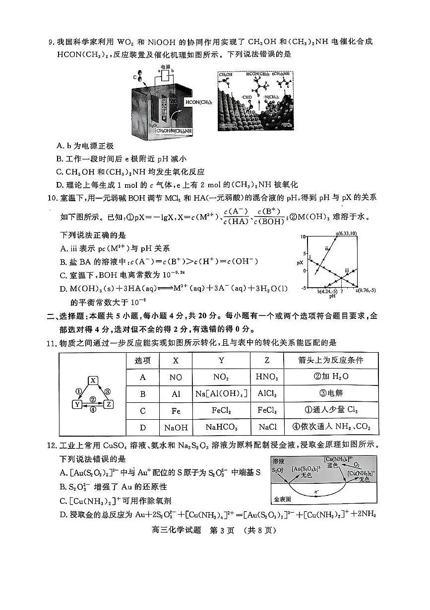 山东省济南市2025届高三下学期5月高考针对性训练（三模）化学试卷（PDF版，含答案）第3页
