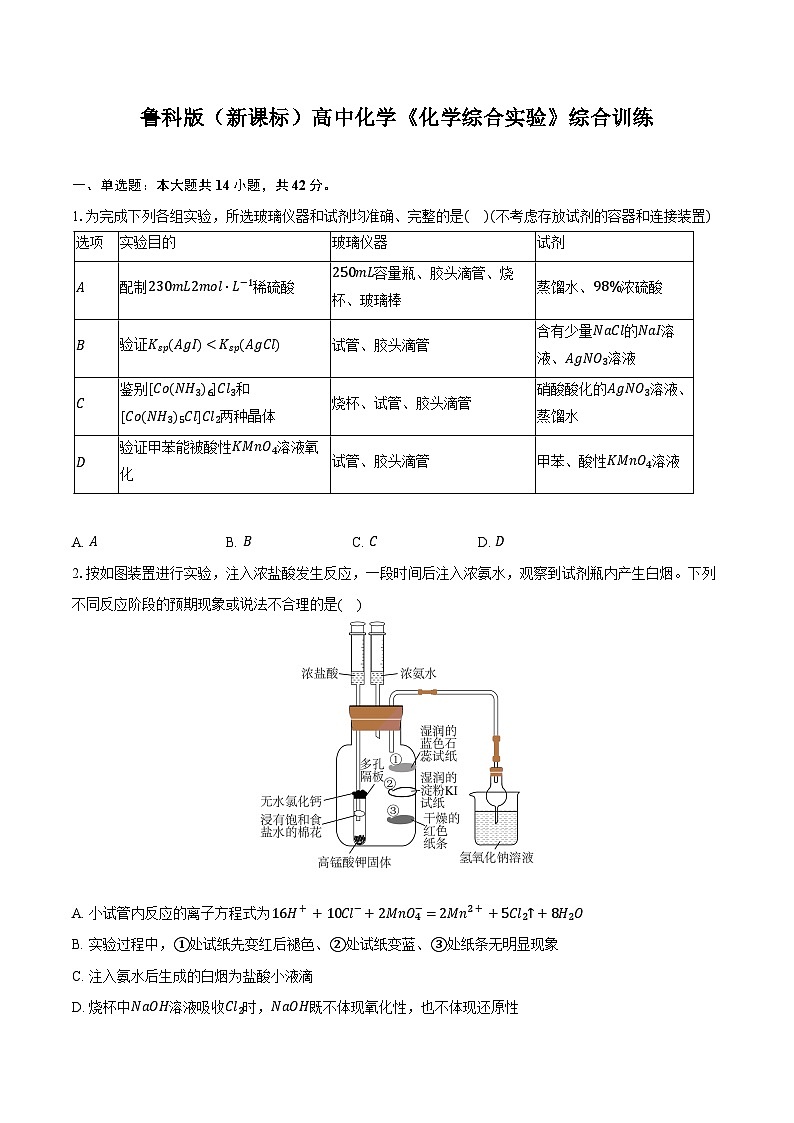 鲁科版（新课标）高考化学专题练习 《化学综合实验》综合训练第1页