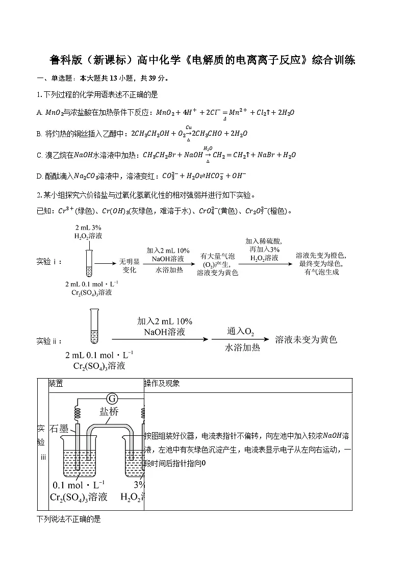 鲁科版（新课标）高考化学专题练习 《电解质的电离 离子反应》综合训练第1页