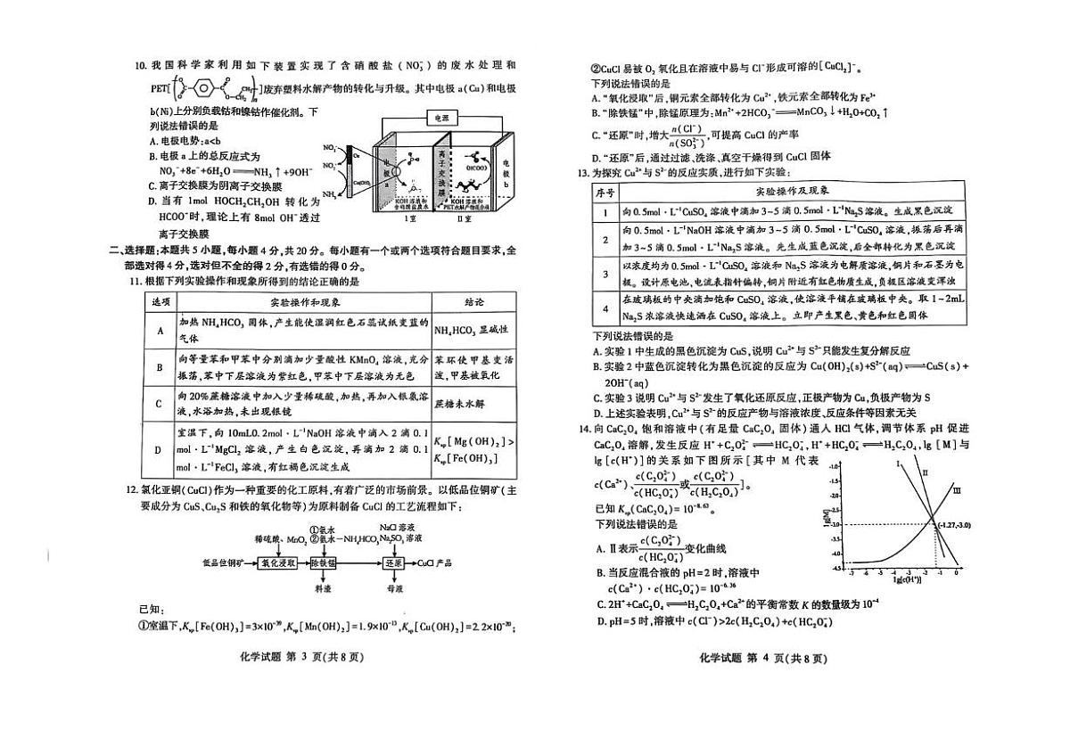 山东潍坊2025届高三下学期三模考试化学试题第2页