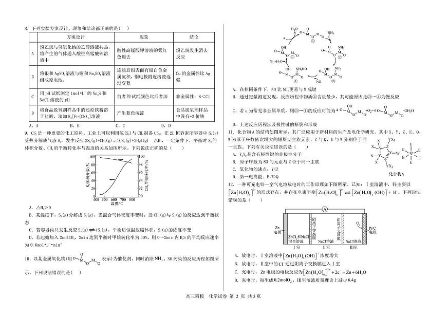 化学丨黑龙江省哈尔滨六中2025届高三下学期5月第四次模拟试卷及答案第2页