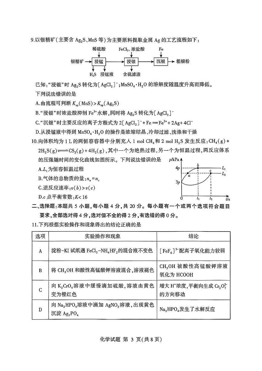化学丨山东省临沂市2025届高三下学期5月二模试卷及答案第3页