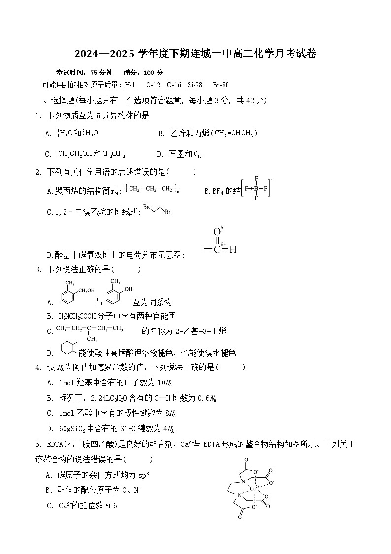 福建省连城县第一中学2024-2025学年高二下学期5月月考化学试卷 含答案第1页