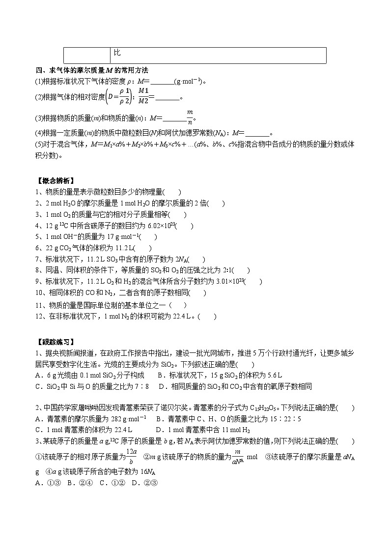 高考化学一轮复习基础知识讲义专题三 化学基本概念考点一 物质的量、气体摩尔体积（学生版）第2页