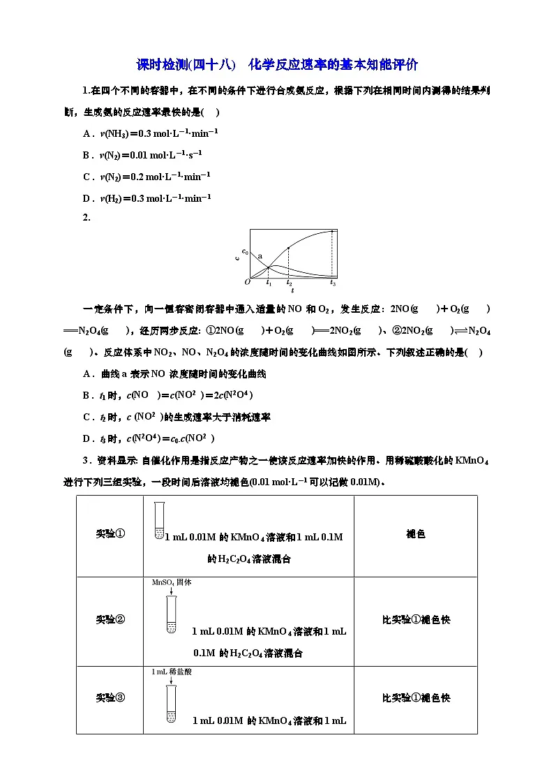 2025年高考一轮复习化学课时检测四十八：化学反应速率的基本知能评价（含解析）第1页