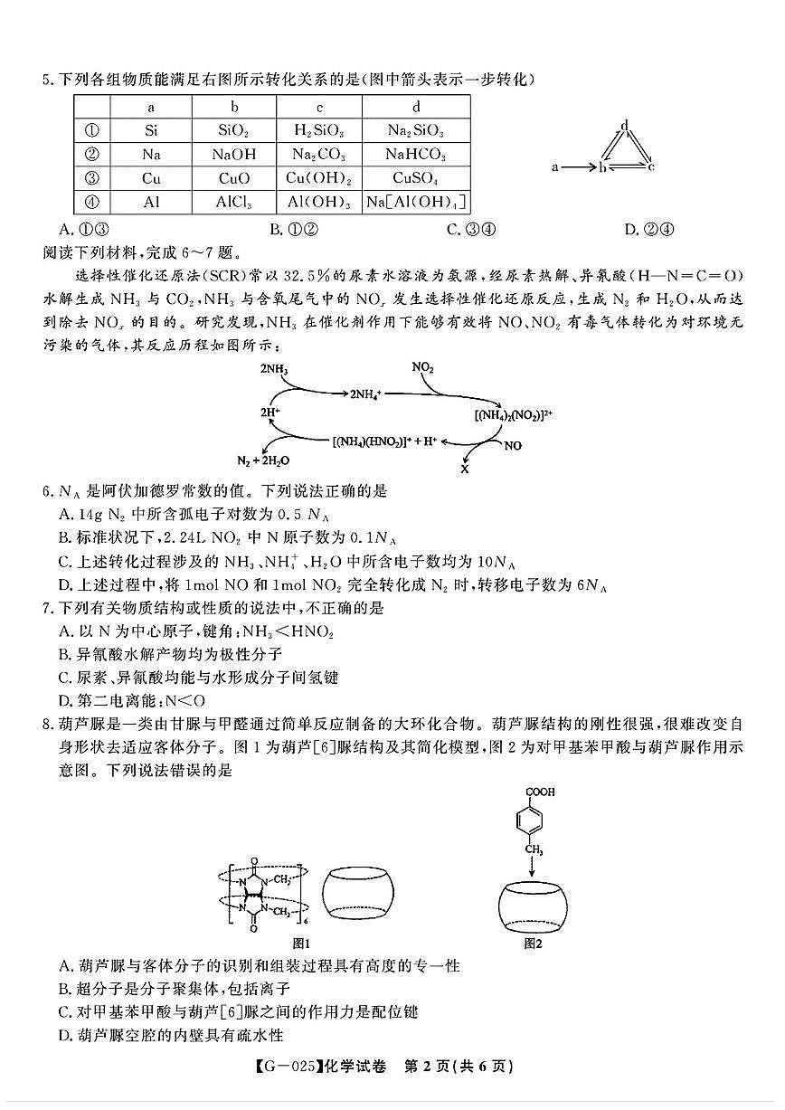 皖江名校联盟2025届高三最后一卷 化学试题（含答案）第2页