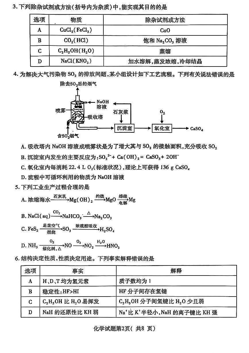 山西省临汾市2025届高三高考模拟第三次模拟-化学试题+答案第2页