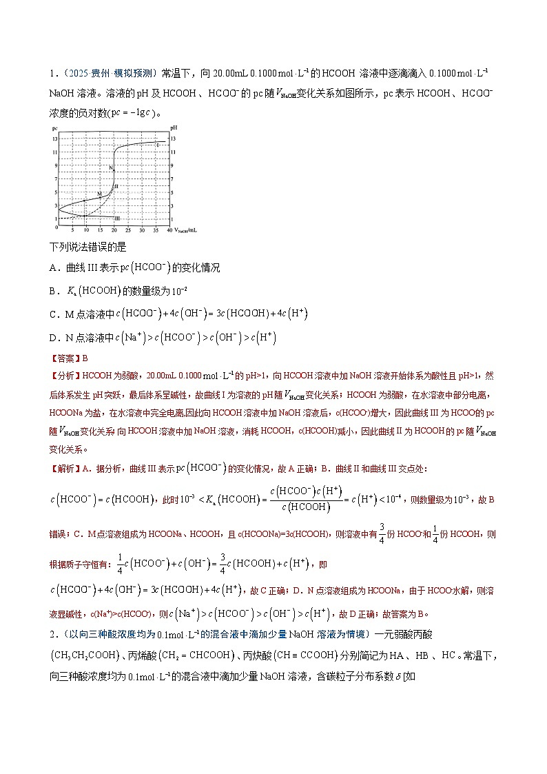 2025年高考化学（通用版）抢分猜押11水溶液中的离子平衡曲线分析（解析版）第2页