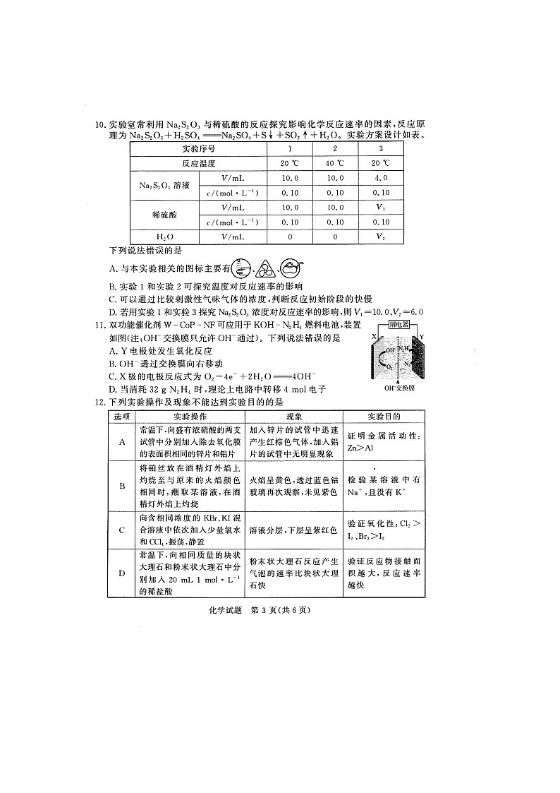 山西省运城市部分学校联考2024-2025学年高一下学期4月期中（图片版）化学试题第3页