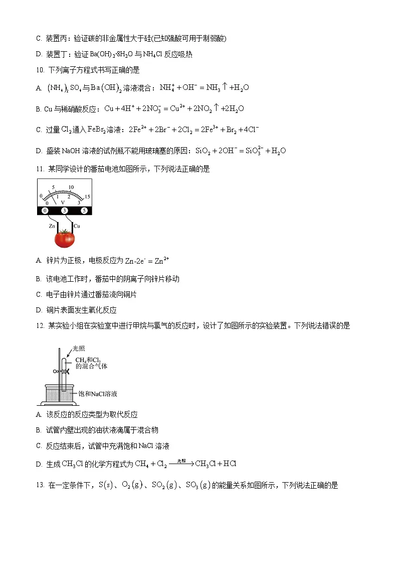 精品解析：广东省部分学校2024 -2025学年高一下学期5月期中化学试题（原卷版）第3页