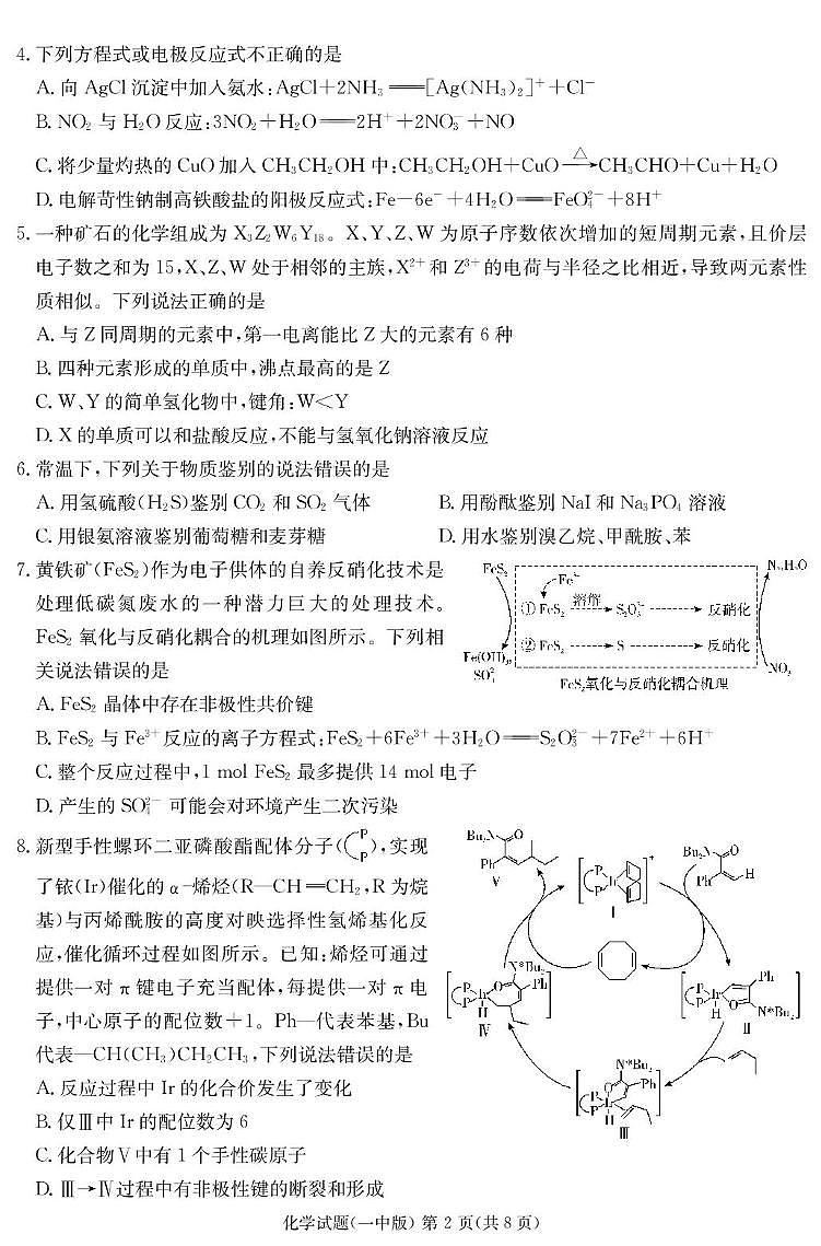 2025届湖南长沙一中高三下学期模拟考试（二）化学试卷（含答案）第2页
