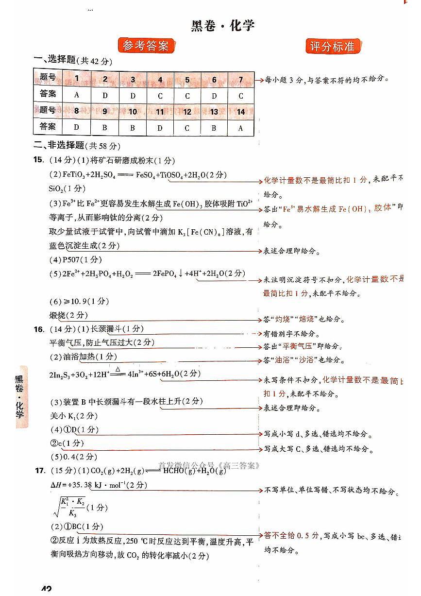 2025版《黑卷》化学答案第1页