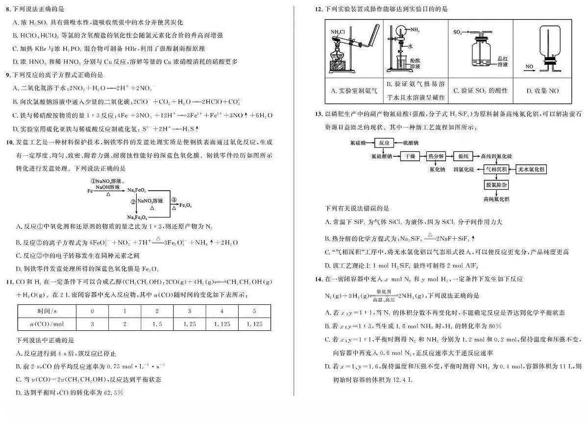 安徽省示范高中培优联盟2024-2025学年高一下学期春季联赛化学试题（PDF版附答案）第2页