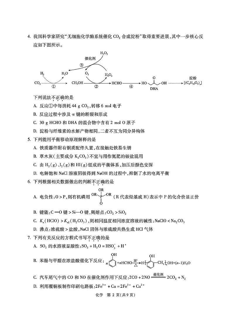 5.化学 精华学校2024-2025学年高三化学三模试卷第2页