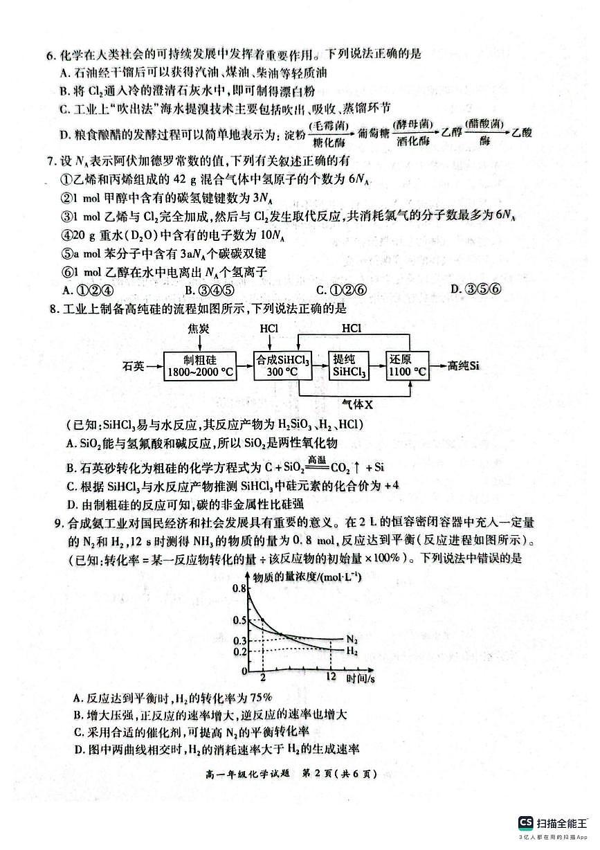 河南省南阳市六校联考2024—2025学年高一下学期第二次联考化学试题第2页