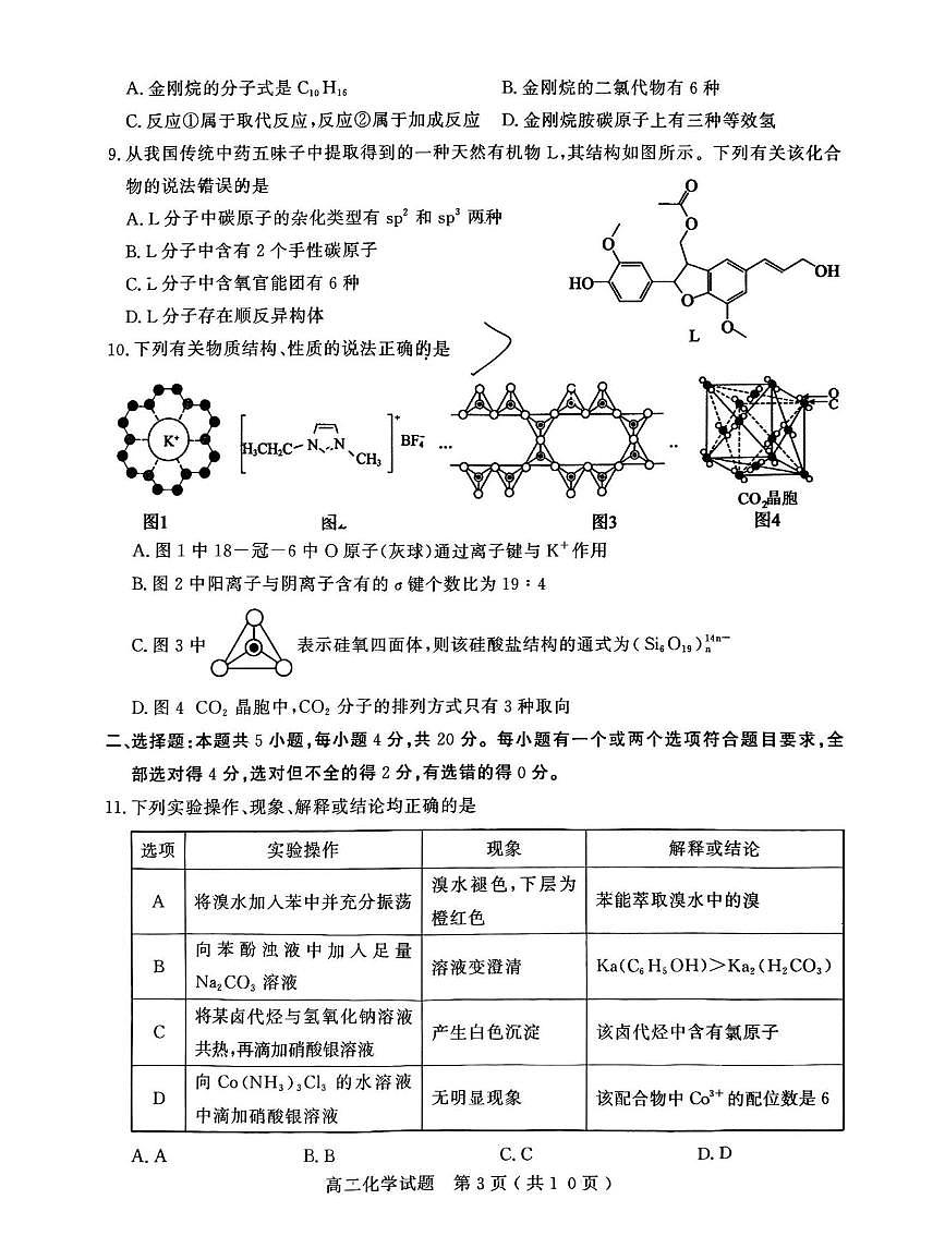 山东省聊城市2024—2025年第二学期高二期中试题高二化学期中第3页