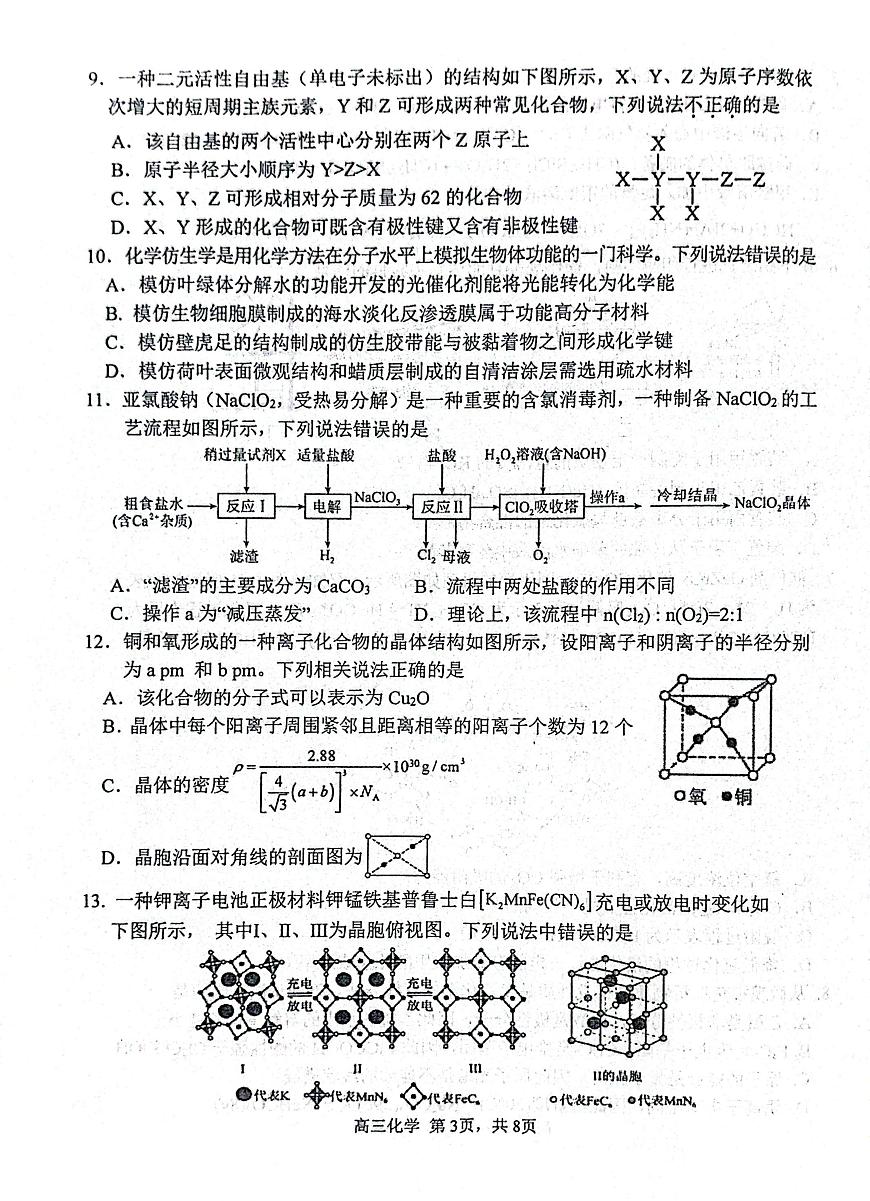 2025届湖北省武汉市第二中学高三下学期模拟考试 化学试卷（高考模拟）第3页