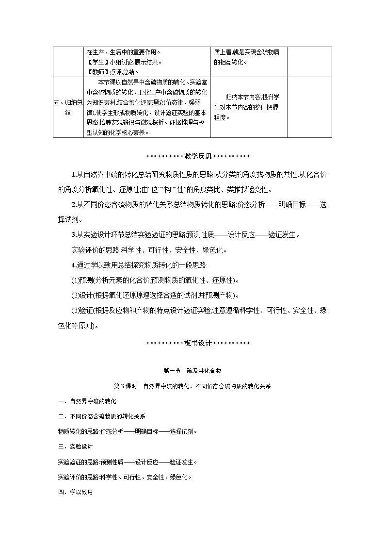 高中化学 第五章 第一节 硫及其化合物 第三课时 自然界中硫的转化、不同价态含硫物质的转化关系 教案1第3页