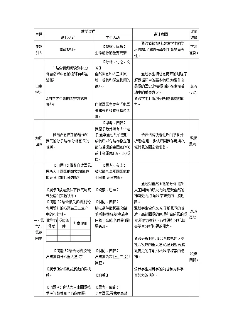 高中化学 第五章 第二节 氮及其化合物 第一课时 氮气与氮的氧化物 教案1第2页