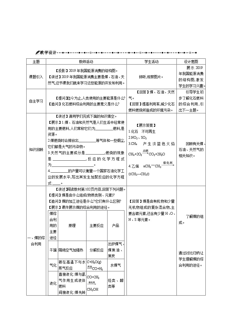 高中化学 第八章 第一节 自然资源的来发利用 第三课时 煤、石油和天然气的综合利用 教案1第2页