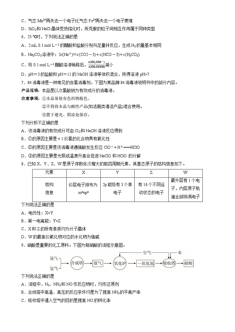 北京市东城区2025年高三二模化学试卷（含答案）第2页