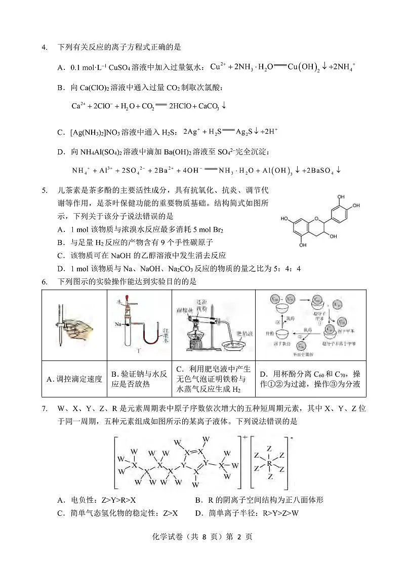 化学丨湖北省黄石二中2025届高三下学期适应性考试（一）试卷及答案第2页