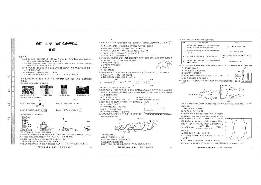安徽省合肥市第一中学2025届高三下学期最后一套保温卷 化学试题（高考模拟）第1页