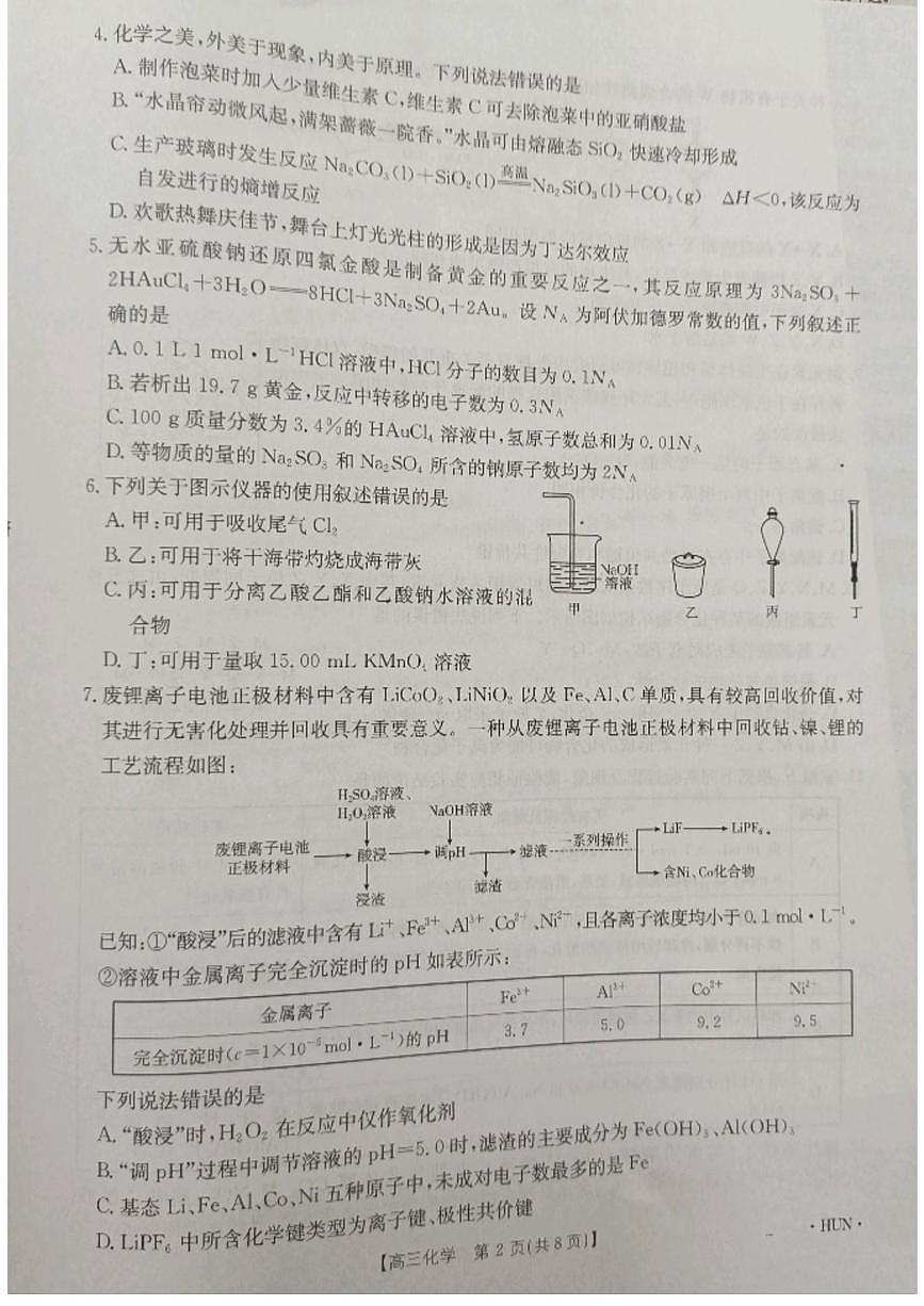 湖南省部分学校2025届高三下学期5月百万大联考 化学试题（高考模拟）第2页