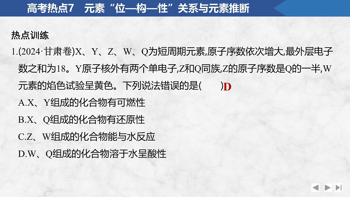 2026年高考化学总复习备课课件 高考热点7 元素“位—构—性”关系与元素推断第5页