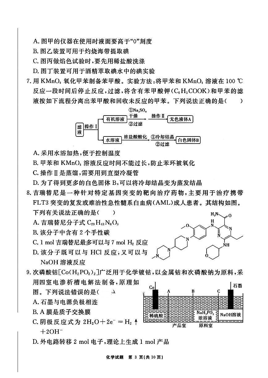 安徽省合肥一六八中学2025届高三最后一卷-化学试卷（含答案）第3页