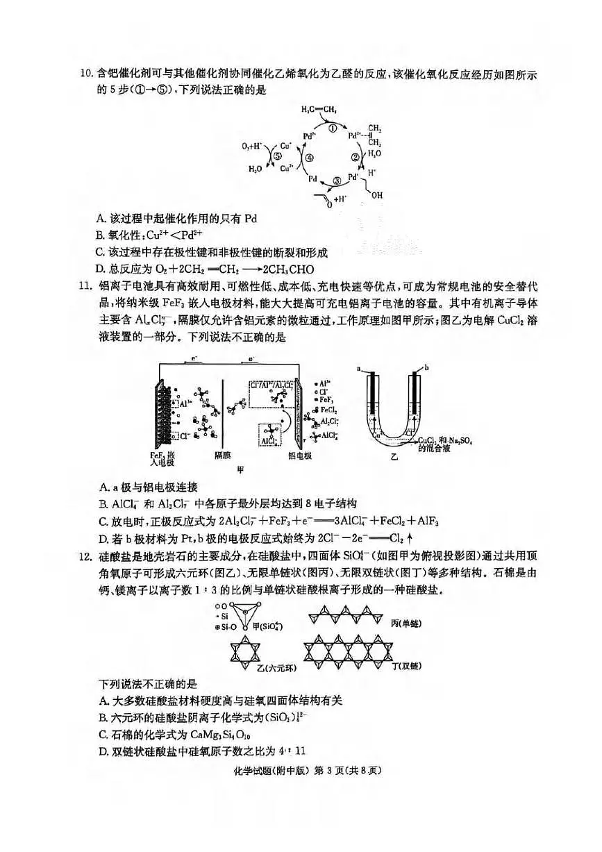 化学丨湖南省长沙市湖南师范大学附属中学2025届高三下学期5月三模试卷及答案第3页