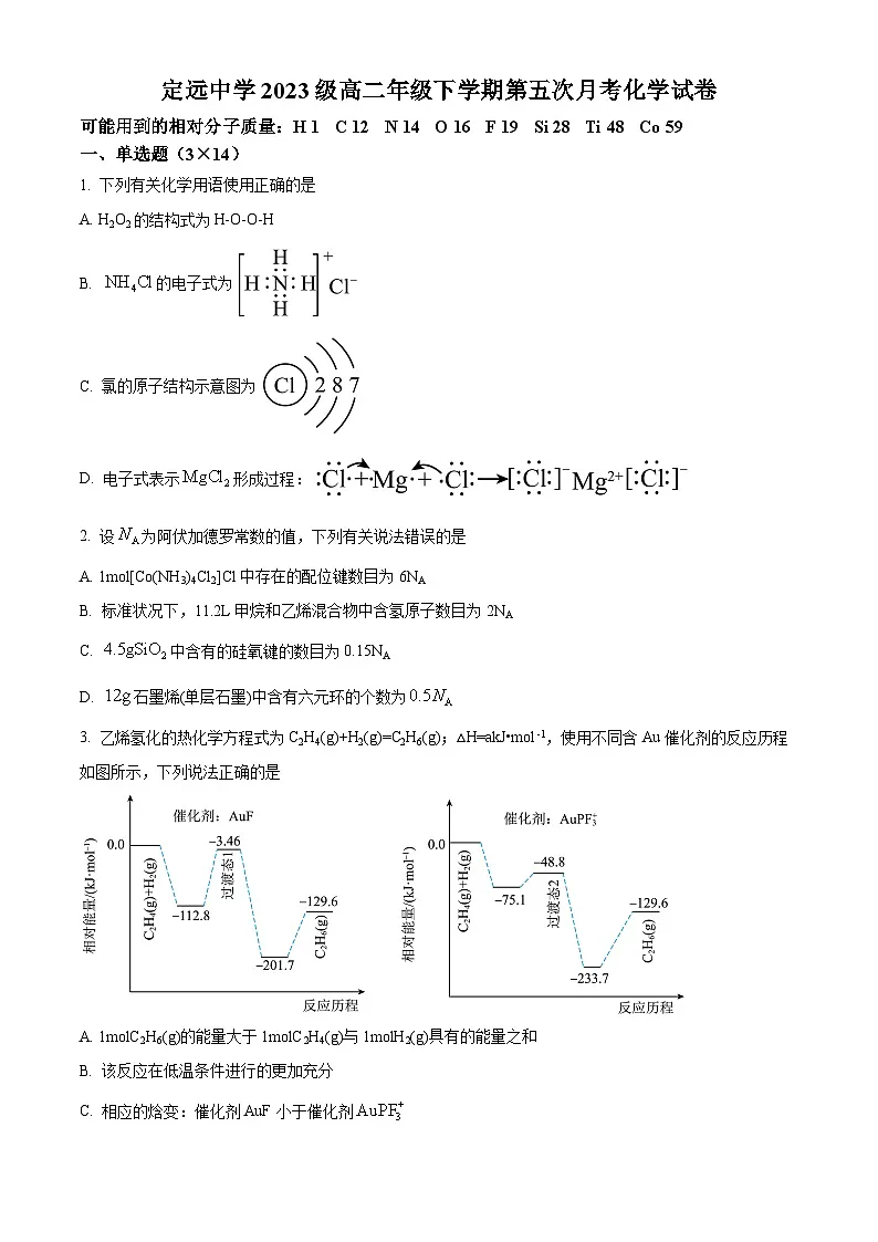 安徽省滁州市定远中学2024-2025学年高二下学期第五次月考 化学试题第1页