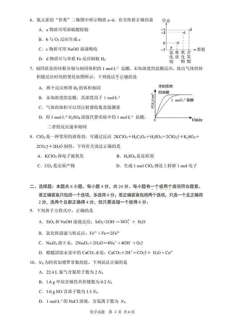 海南省海口市2023-2024学年高一下学期期末考试化学试题+第2页