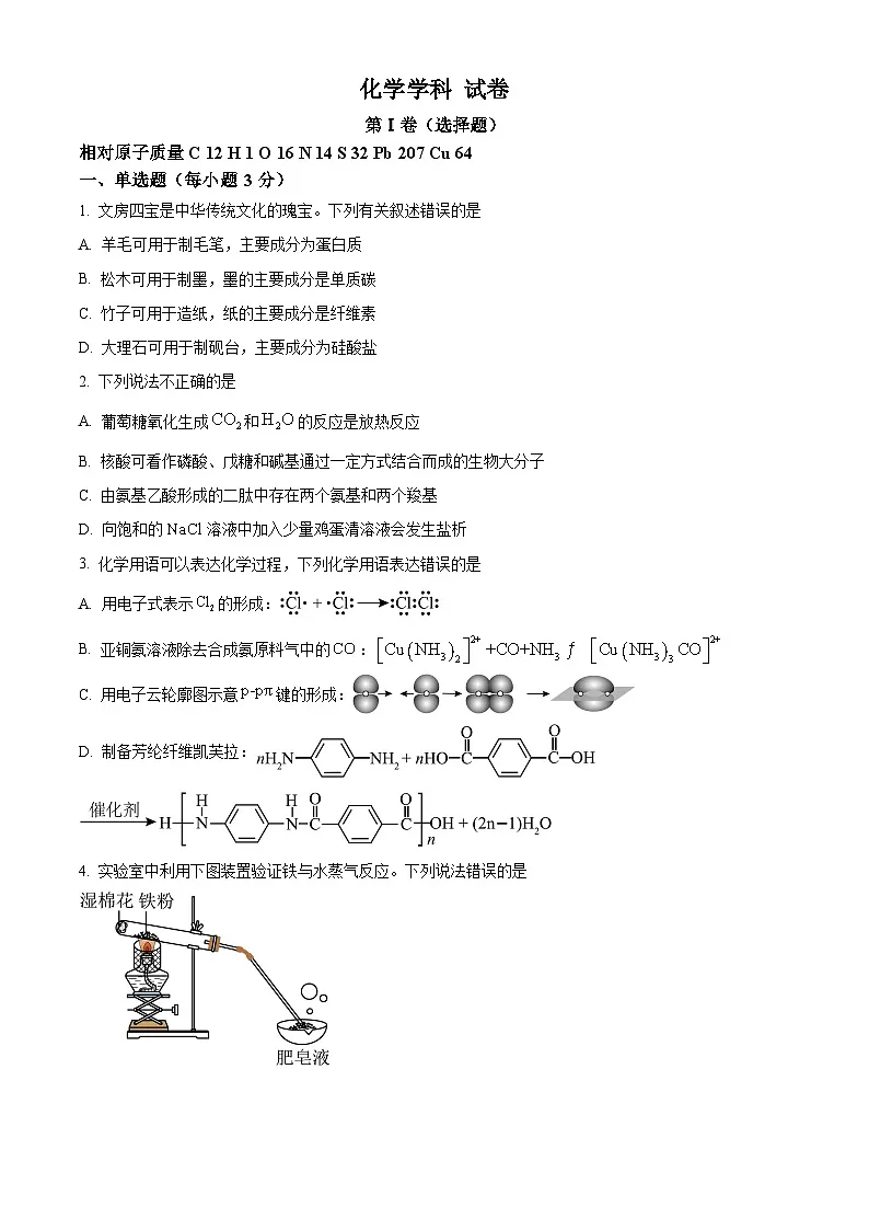 天津市第五中学2025届高三下学期5月校模拟化学试卷（原卷版）第1页