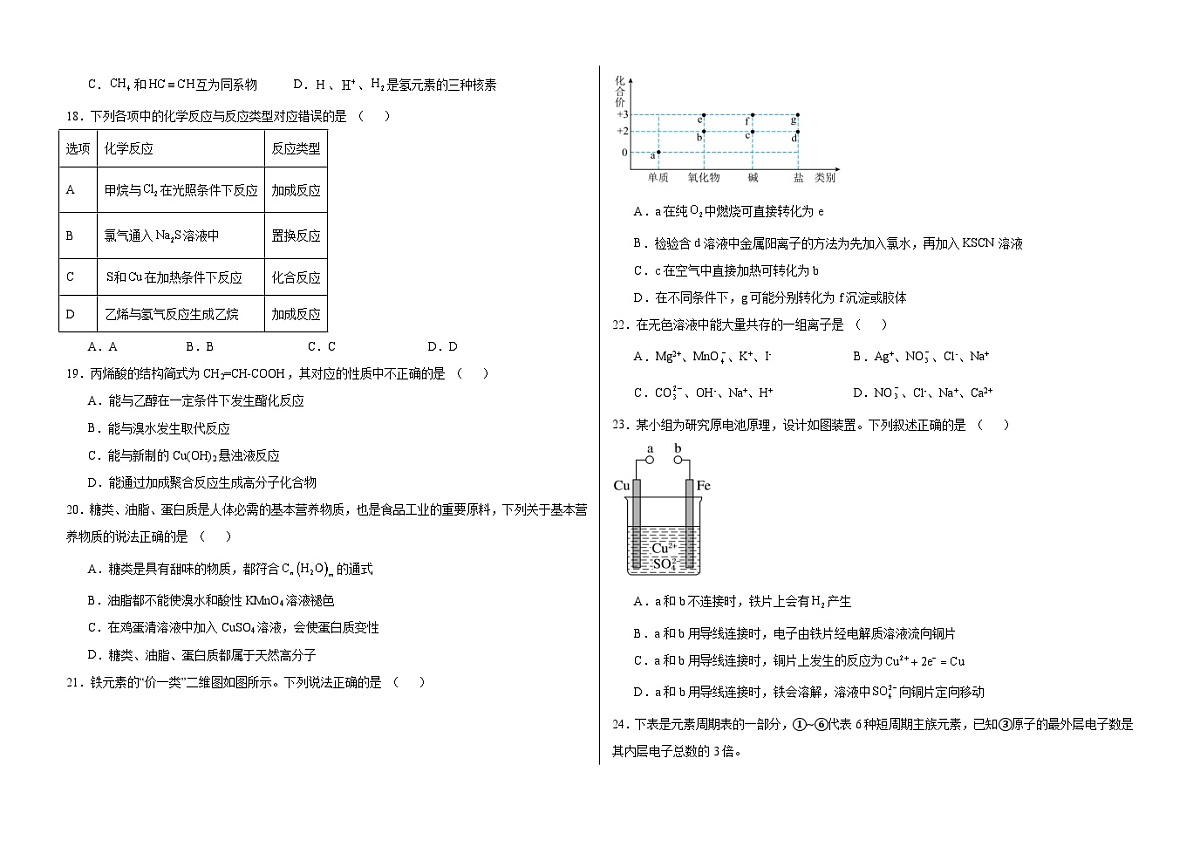 内蒙古兴安盟科尔沁右翼前旗第二中学2023-2024下学期高一化学期末试题第3页