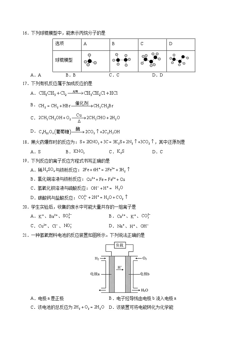 2025年6月福建省普通高中学业水平合格性考试化学仿真模拟卷02（考试版）第3页