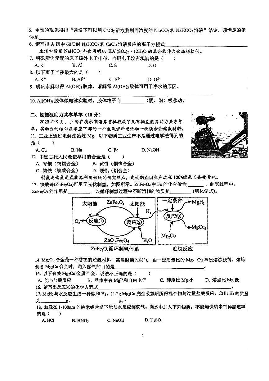 上海市七宝中学2023-2024学年高一下学期期末考试+化学试卷+第2页