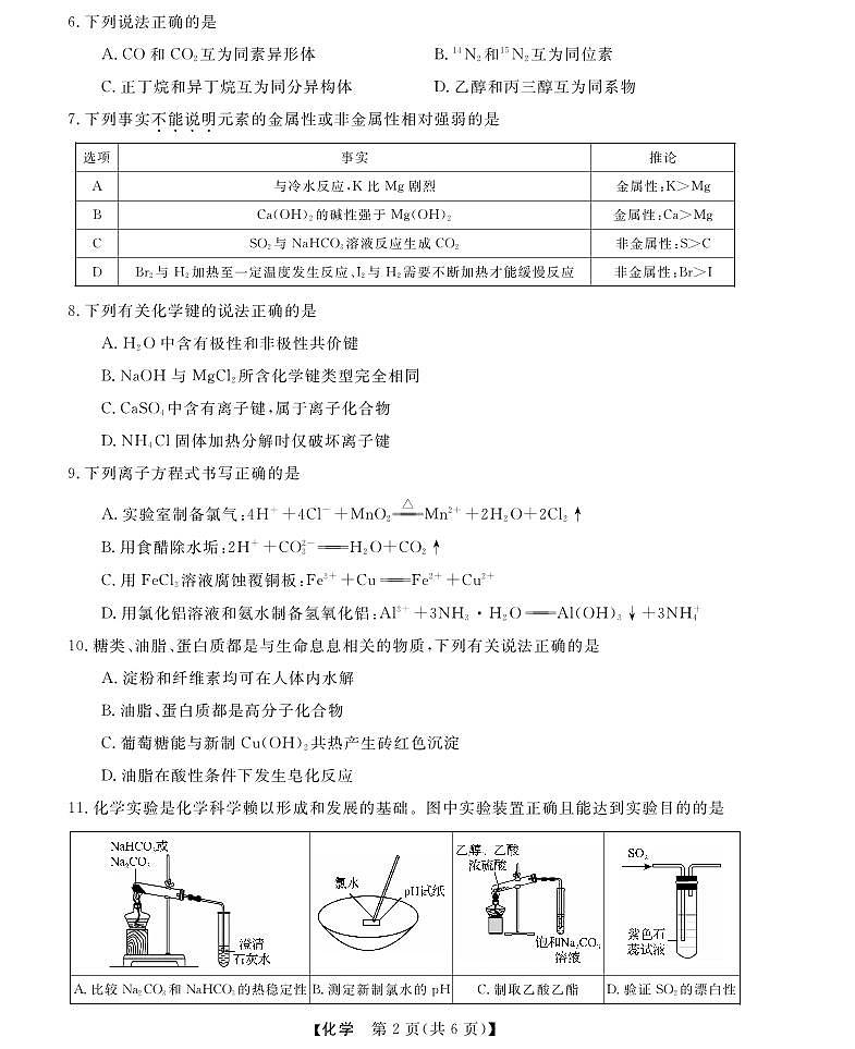 浙江省强基联盟学考模拟2024-2025学年高一下学期6月学考模拟化学试题（含答案）含答案解析第2页