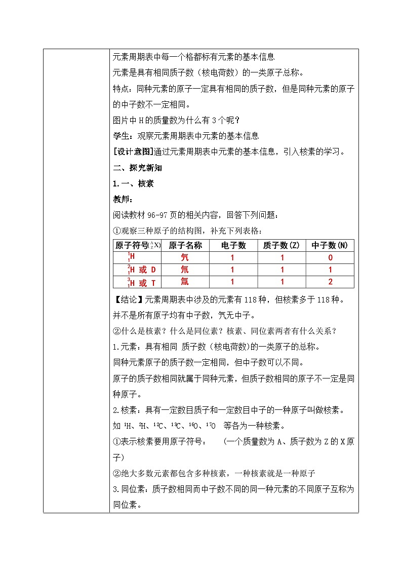 【核心素养】人教版高中化学必修一《原子结构与元素周期表》第二课时 教学设计（含教学反思）第2页