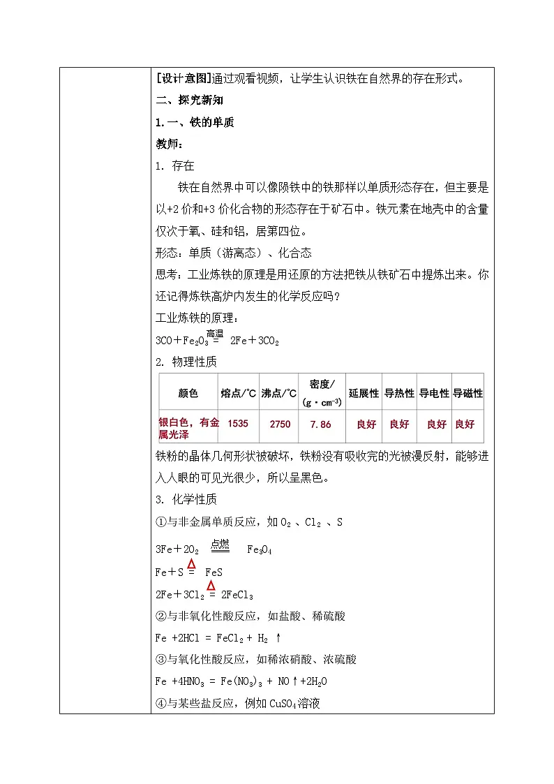 【核心素养】人教版高中化学必修一《铁及其化合物》第一课时 教学设计（含教学反思）第2页