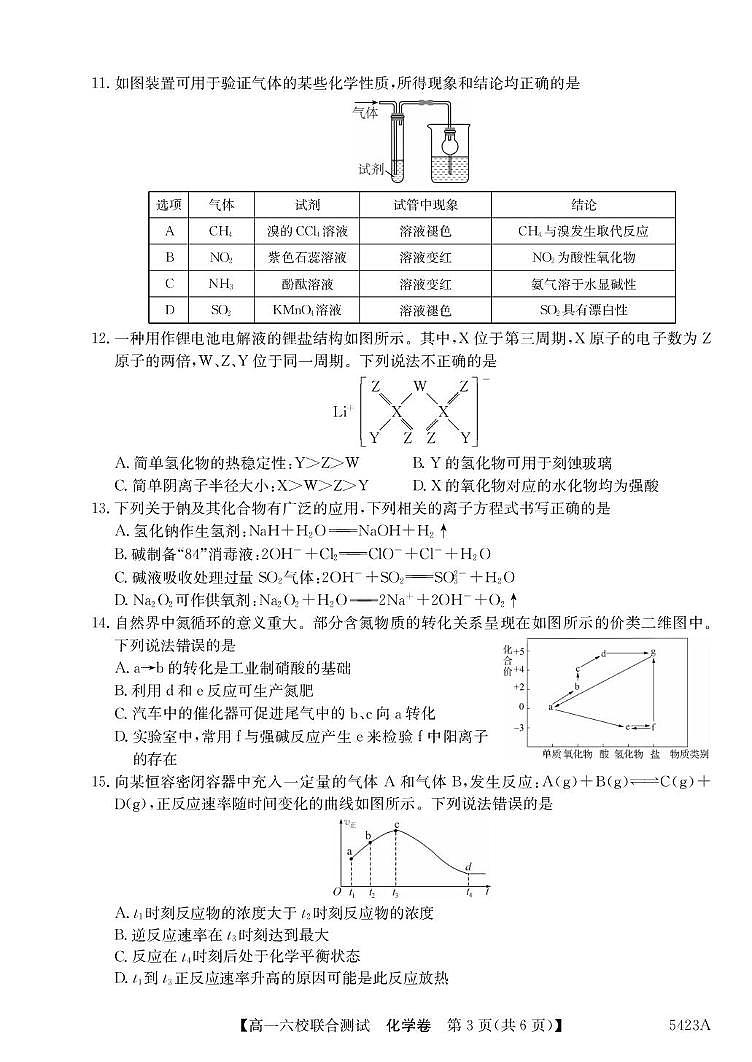 广东省六校（清中、河中、惠中、茂中等）2024-2025学年高一下学期5月联合测试化学试卷（PDF版附解析）第3页