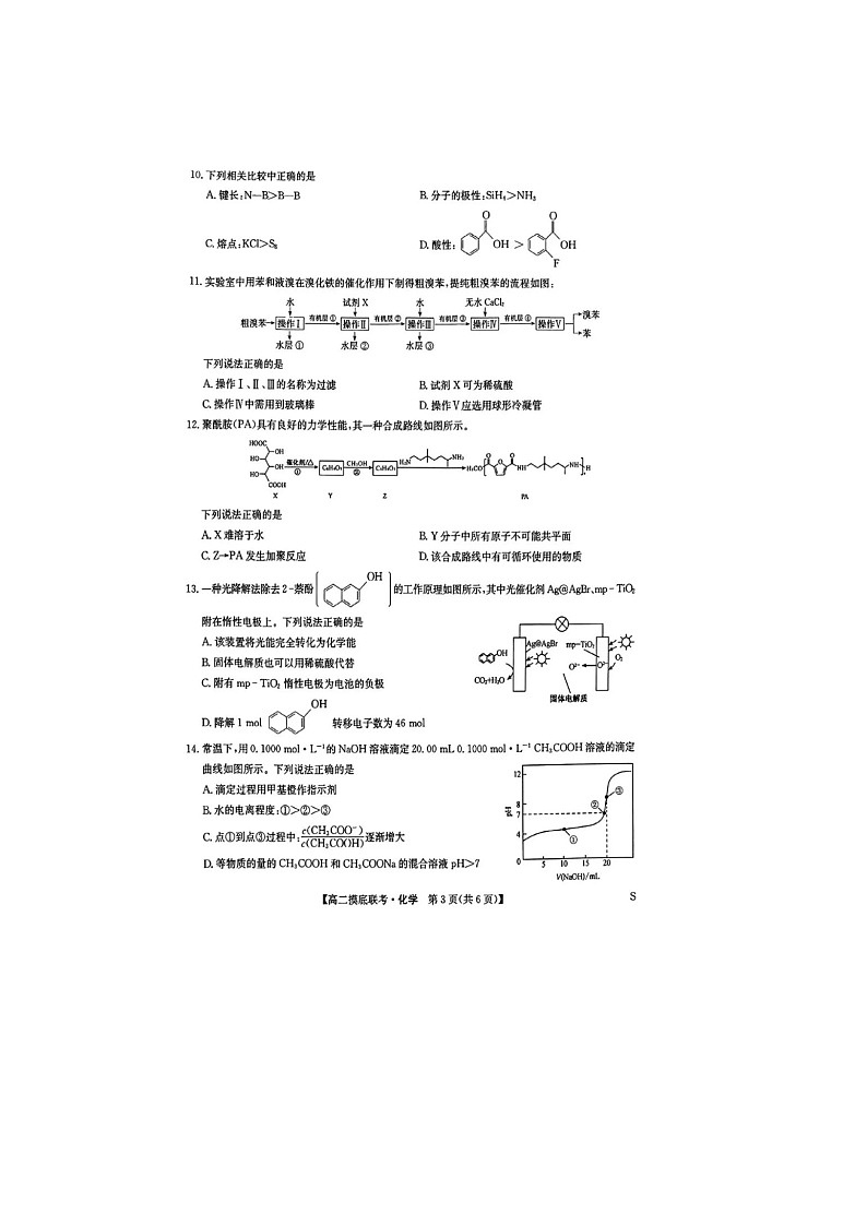河南省九师联盟2024-2025学年下期高二6月摸底联考化学试卷含答案第3页