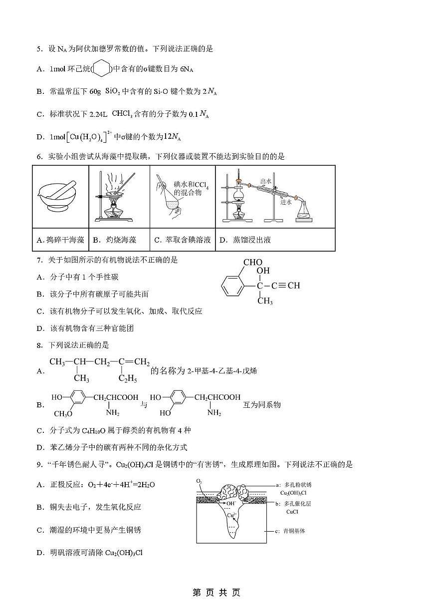 广东省深圳市2024-2025学年高二下学期期中考试化学试题（PDF版附答案）第2页