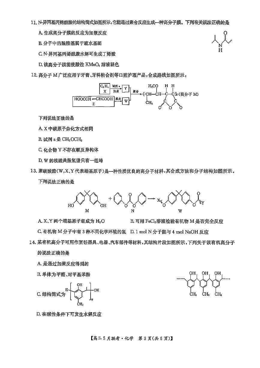河南省洛阳市强基联盟2024-2025学年高二下学期5月联考化学试题（PDF版附解析）第3页
