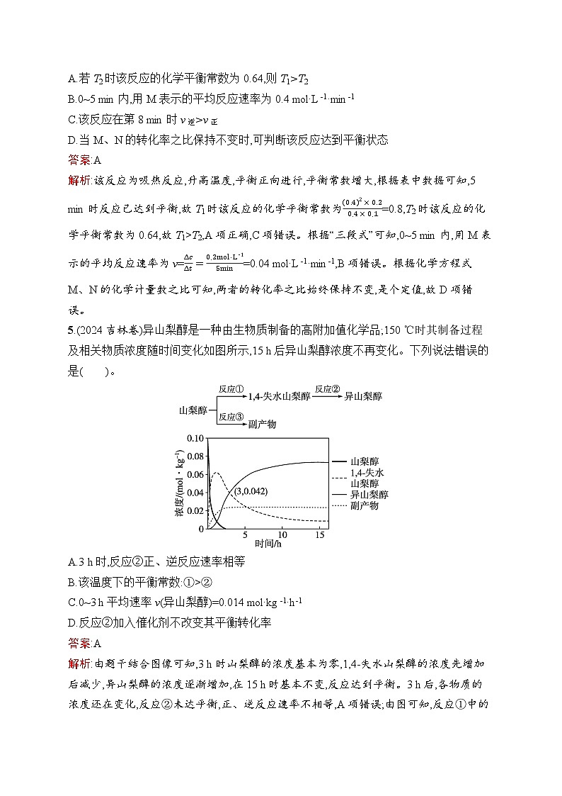 2026届高三化学一轮复习课后习题考点规范练20化学平衡常数及转化率化学反应的调控（Word版附解析）第3页